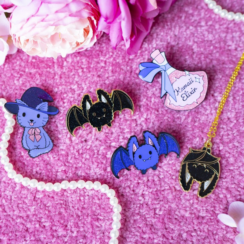 Fluffy Bat Pin (Black)