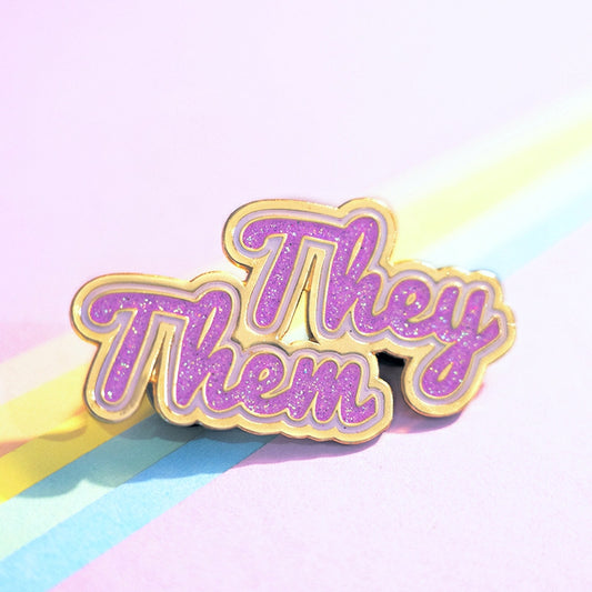 They/Them Pin (Purple Glitter)
