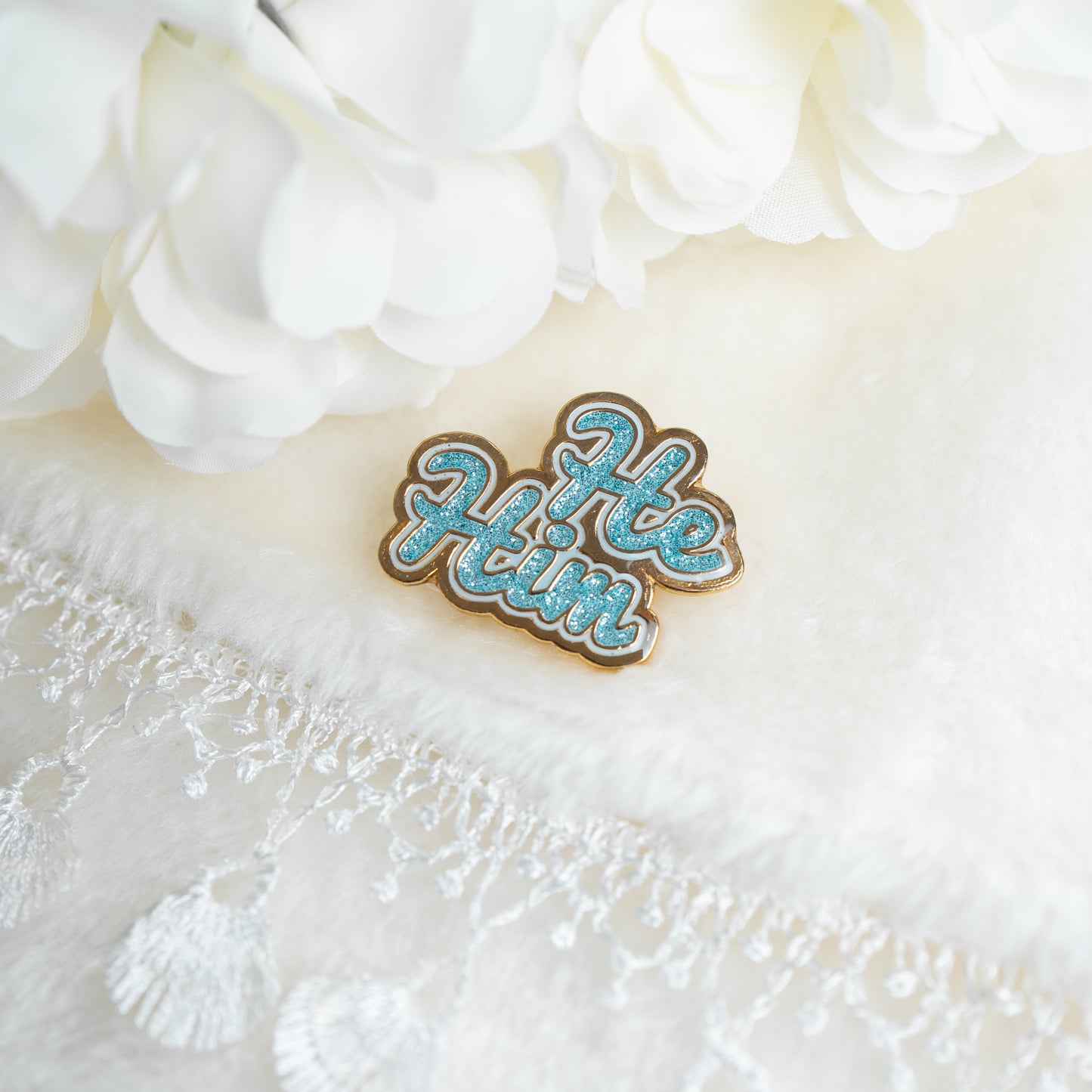 He/Him Pin (Mint Glitter)