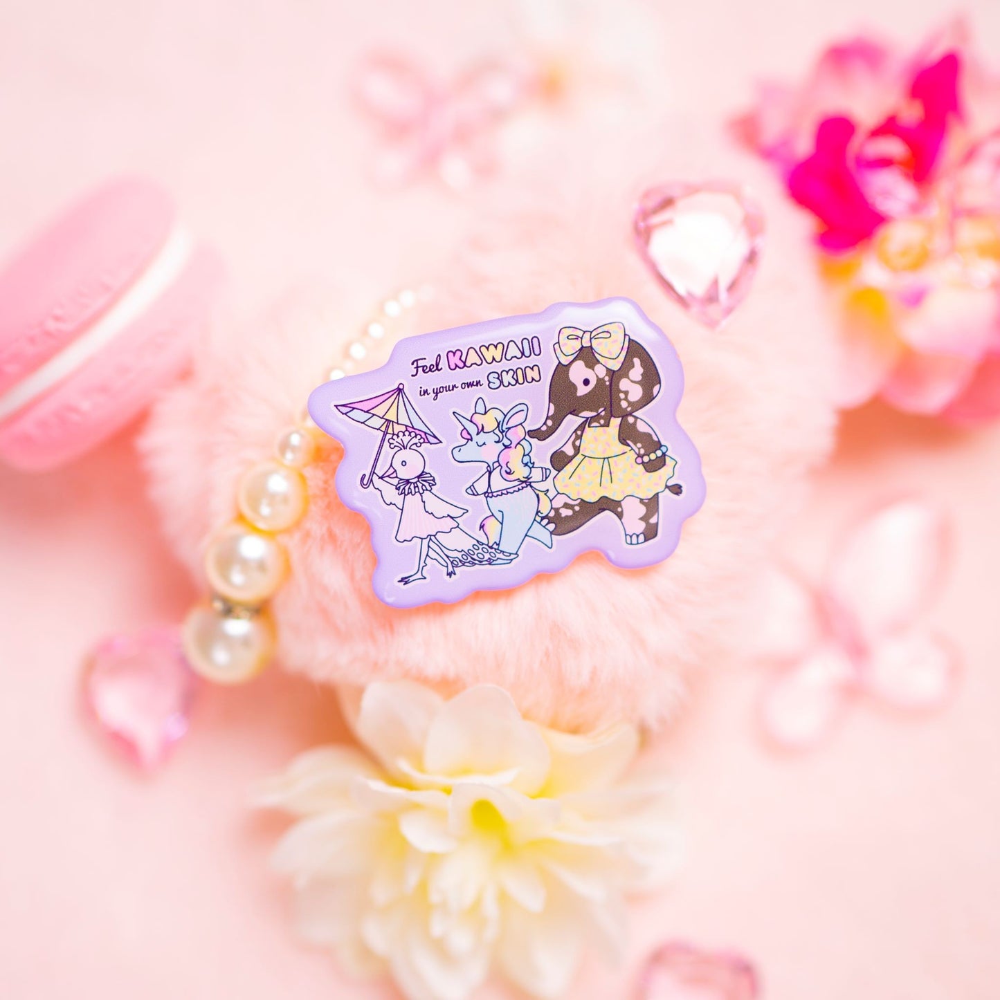 'Feel Kawaii in your own Skin' Acrylic Pin - Rainbow Parade