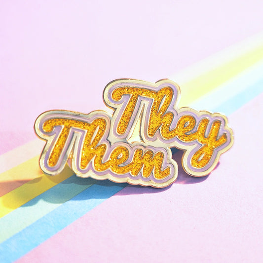 They/Them Pin (Yellow Glitter)