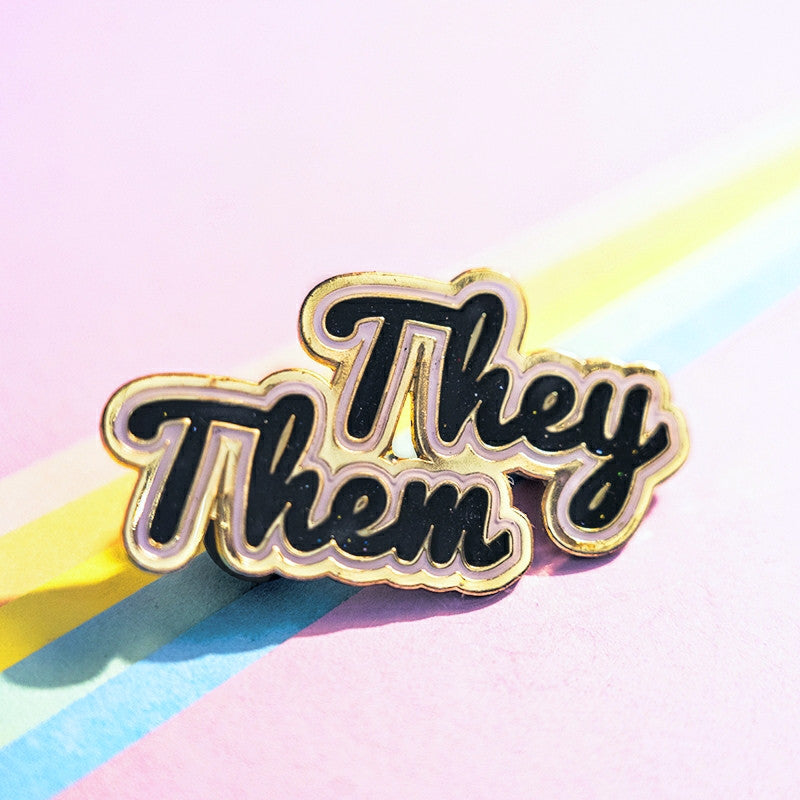 They/Them Pin (Black Glitter)